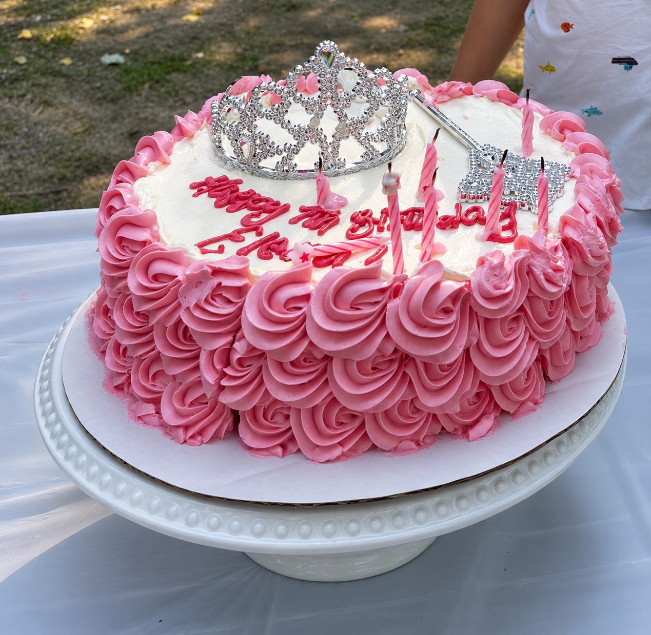 Pink birthday cake close-up