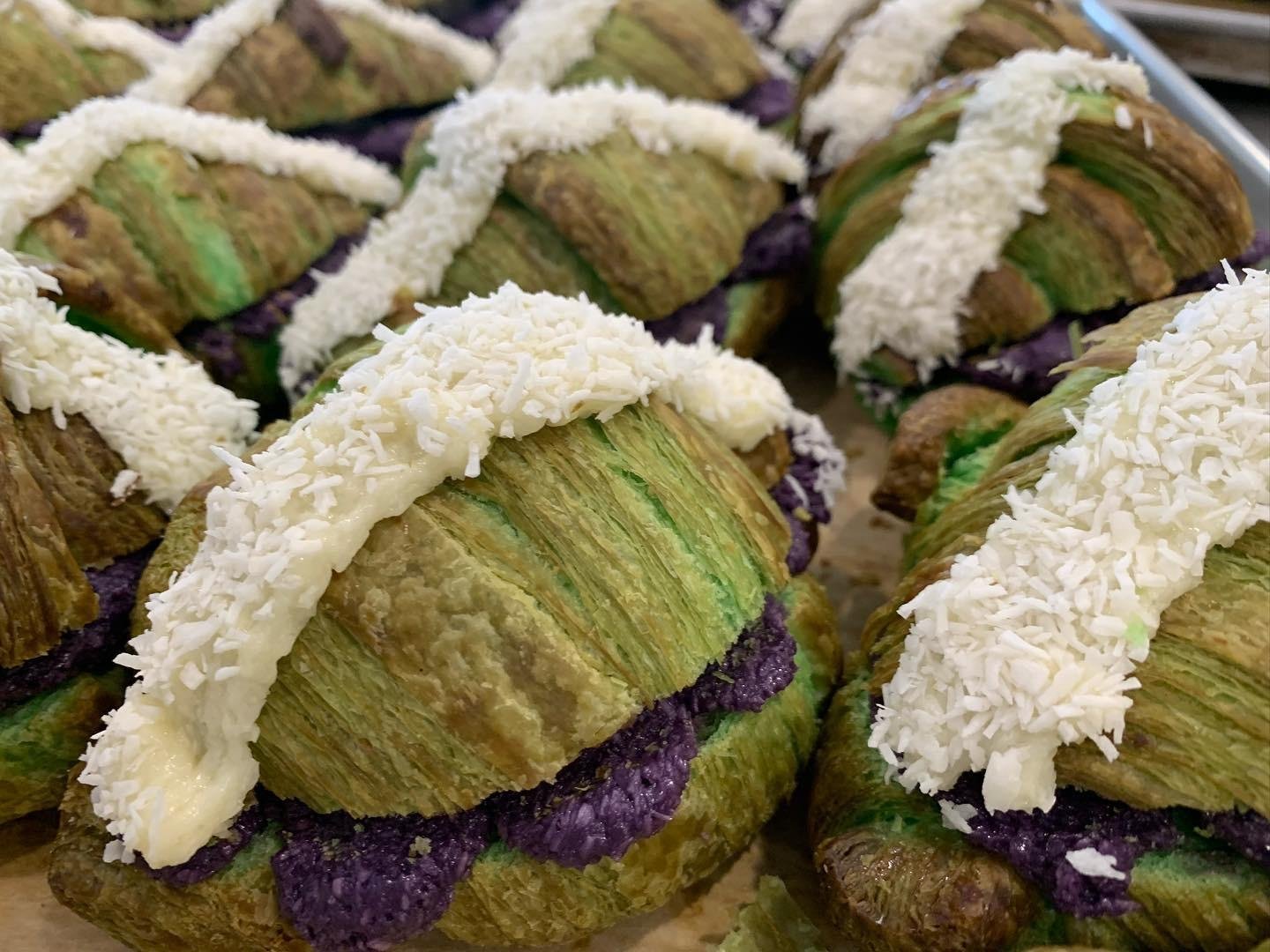 Pandan Ube Coconut Mochi Croissant