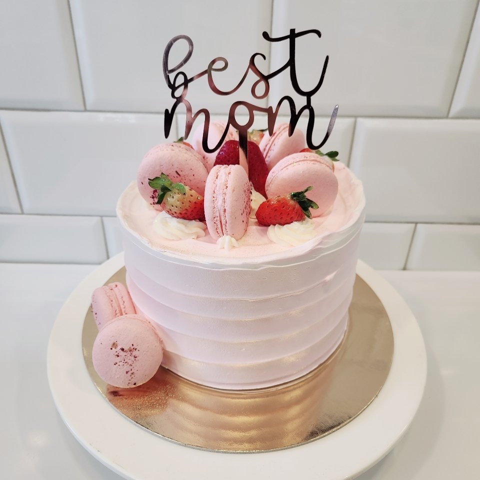 Cake With Pink Macaron with Happy Birthday cake topper