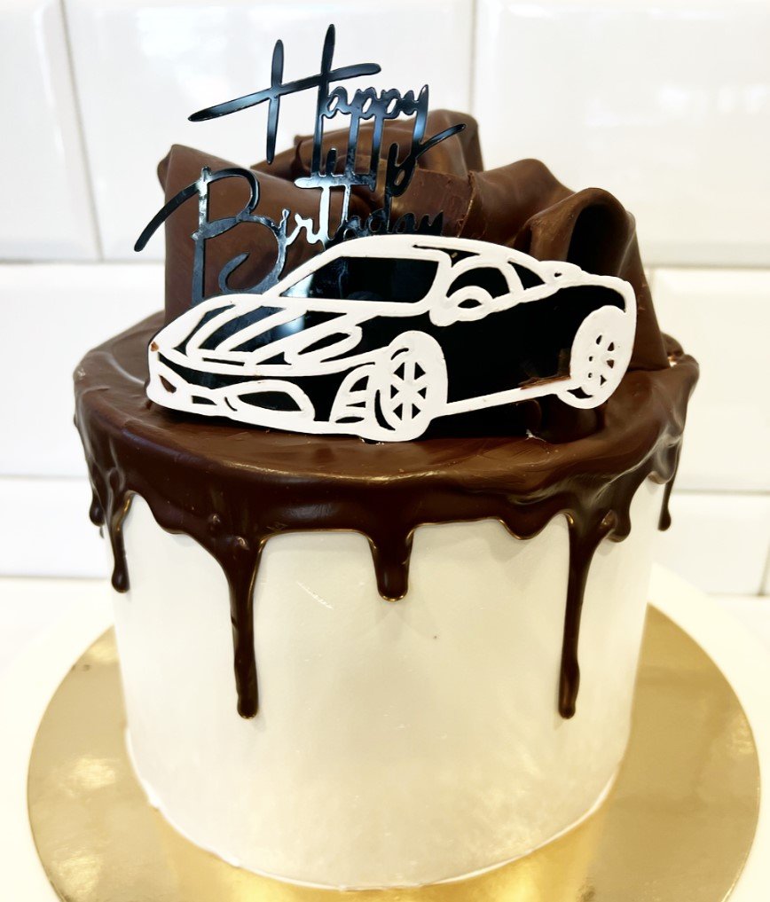 Cake with Race Car Cake Topper