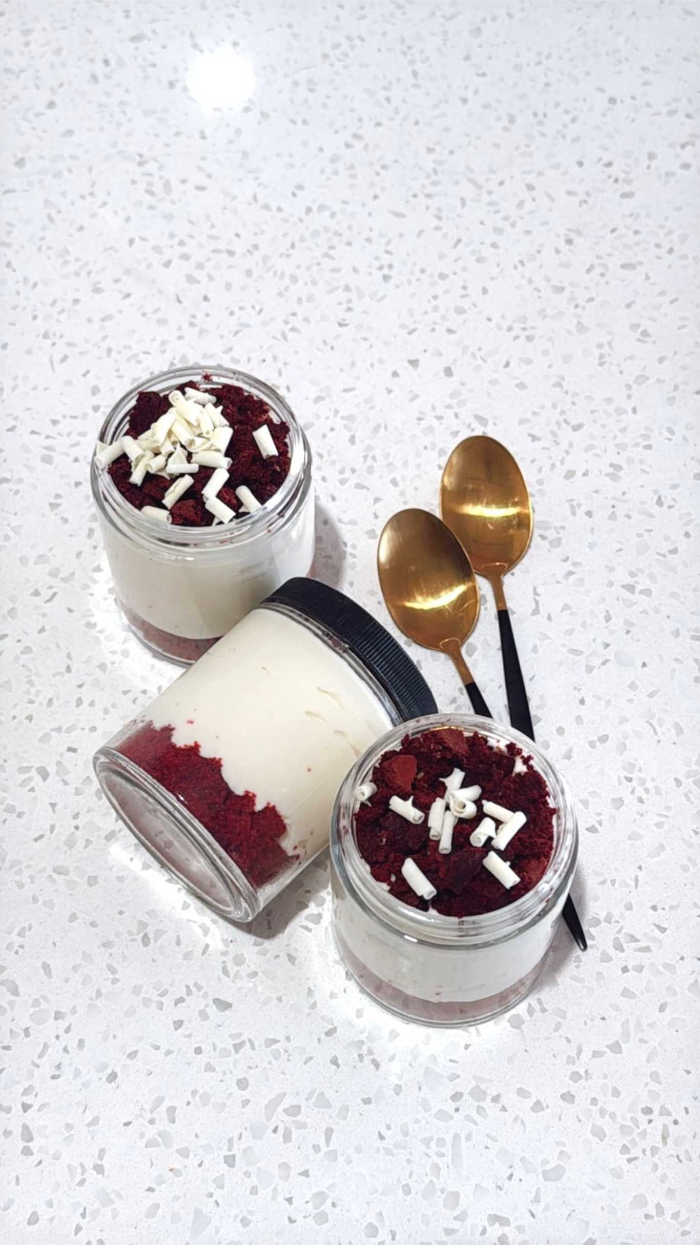 Red velvet brownie cheesecake jar
